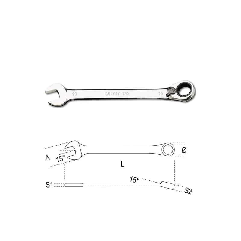 BETA Clé Mixte à Cliquet Réversible - 142 1 BETA Clé Mixte à Cliquet Réversible - 142