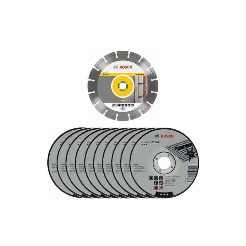 BOSCH 10 Disques Ø125 Metal/inox + 1 Disque Diamant Univ. 1 BOSCH 10 Disques Ø125 Metal/inox + 1 Disque Diamant Univ.